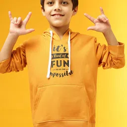 Instafab Boys Typographic Printed Hooded Cotton Sweatshirt-image-6