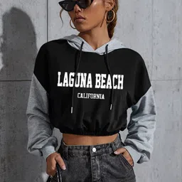 Stylecast X KPOP Women Typography Printed Hooded Crop Sweatshirt-image-31