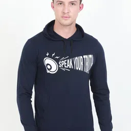 Fleximaa Men Navy Blue Printed Hooded Cotton Sweatshirt-image-76