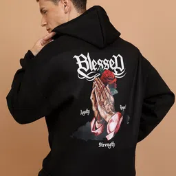 HIGHLANDER Black Graphic Printed Oversized Hood Pullover Sweatshirt-image-78