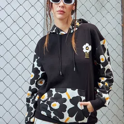 Bewakoof Heavy Duty 1.0 Women Abstract Floral Graphic Printed Oversized Hoodies-6