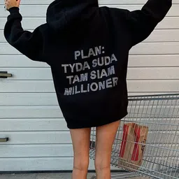 StyleCast Typography Printed Hooded Long Sleeves Longline Pullover-3