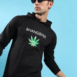 Campus Sutra Typography Printed Hooded Cotton Pullover Sweatshirt-34
