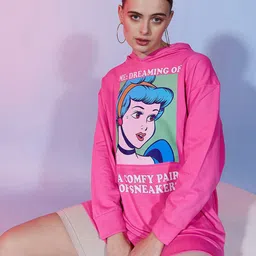 DressBerry Pink Graphic Printed Cotton Pullover Hooded Sweatshirt-picture-18