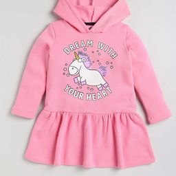 YK Girls Pink Unicorn Printed Hooded Fleece Sweatshirt Dress-picture-20