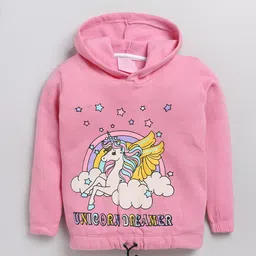 YK Girls Pink Unicorn and Typography Printed Hooded Fleece Sweatshirt-image-82