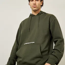 Styli Olive Hooded Long Sleeves Relaxed Fit Pullover Sweatshirt-picture-15