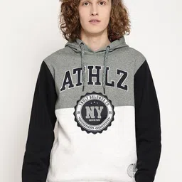 Octave Men Olive Green Colourblocked Hooded Sweatshirt-image-68