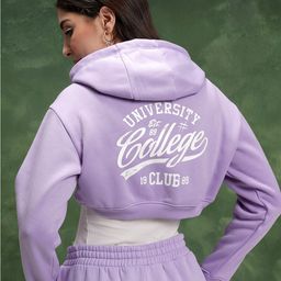 Tokyo Talkies Lavender Typography Printed Hooded Relaxed Fit Crop Sweatshirt-image-70