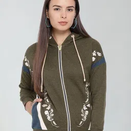 Moda Elementi Floral Printed Hooded Sweatshirt-image-5