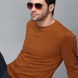 Rigo Men Brown Solid Fleece Pullover Sweatshirt-image-30