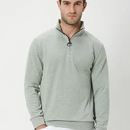 Mufti Mock Collar Half Zipper Slim Fit Pullover Sweatshirt-image-3