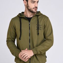 Rigo Men Olive Green Front Open Hooded Sweatshirt-image-3