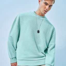 Bewakoof Green Striped Round Neck Long Sleeves Oversized Pullover Sweatshirt-image-58