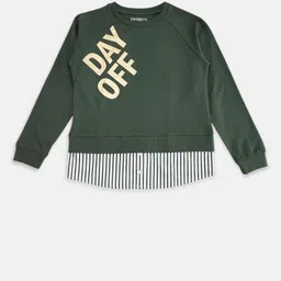 Pantaloons Junior Girls Olive Green Printed Pure Cotton Sweatshirt-picture-46
