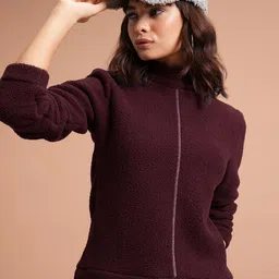 Tokyo Talkies Maroon High Neck Sweatshirt-image-16