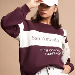 Tokyo Talkies Maroon Typography Printed Oversized Pullover-image-25