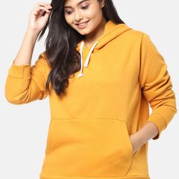 Instafab Plus Women Mustard Solid Hooded Pullover Sweatshirt-image-8