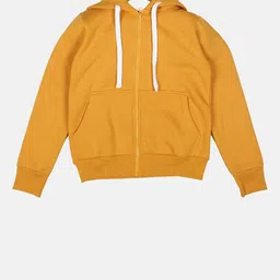 Instafab Boys Mustard Yellow Solid Hooded Sweatshirt-picture-2