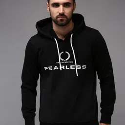 SHOWOFF Men Black & White Printed Hooded Cotton Sweatshirt-17