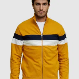 Celio Men Mustard & White Colourblocked Cotton Sweatshirt-image-64
