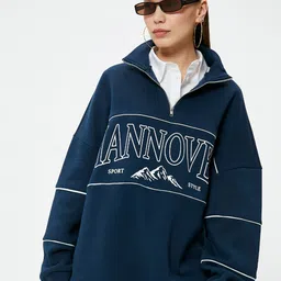 Koton Typography Printed Mock Collar Pullover image 3