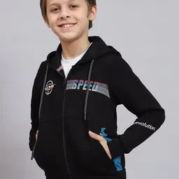 Monte Carlo Boys Typography Printed Hooded Front-Open Sweatshirt image 3