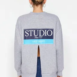 Trendyol Typography Printed Drop Shoulder Sleeves Pullover image 5