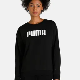 Puma Women Black Printed Essential Crew Relaxed Fit Sweatshirt-image-84
