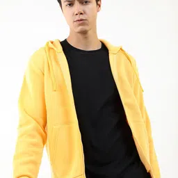 KETCH Men Yellow Hooded Front Open Sweatshirt-image-41