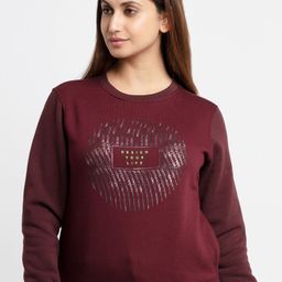Status Quo Women Maroon Printed Sweatshirt-image-9