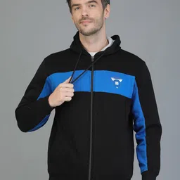 TQS Men Black Cotton Colourblocked Hooded Sweatshirt-image-29