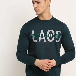 Rodamo Men Teal Blue Printed Fleece Sweatshirt-picture-23