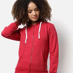 Campus Sutra Women Maroon Hooded Sweatshirt-picture-4