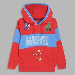 Blue Giraffe Boys Red Colourblocked Hooded Cotton Sweatshirt-image-71