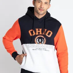 Status Quo Colourblocked Hooded Cotton Pullover Sweatshirt-image-73