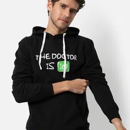 Campus Sutra Men Black Printed Hooded Cotton Sweatshirt-picture-27