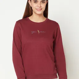 METTLE Women Maroon Solid Fleece Sweatshirt-image-6