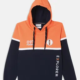 Octave Boys Orange Colourblocked Hooded Fleece Sweatshirt-image-19