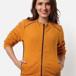 Campus Sutra Women Mustard Solid Front Open Sweatshirt-image-77