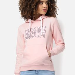 Campus Sutra Women Pink Printed Hooded Cotton Sweatshirt-image-99