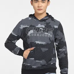 Jack & Jones Men Black & Grey Printed Hooded Cotton Sweatshirt-picture-40