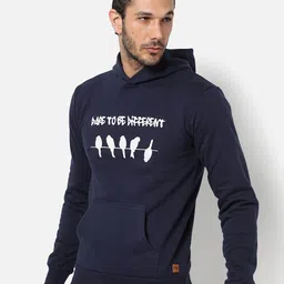 Campus Sutra Men Blue Printed Hooded Sweatshirt-image-31