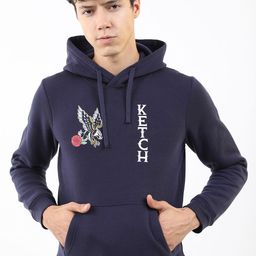 KETCH Men Navy Blue Printed Hooded Front Open Sweatshirt-picture-11