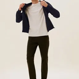 Marks & Spencer Men Navy Blue Solid Hooded Sweatshirt-image-62