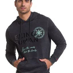 Being Human Men Charcoal Printed Hooded Pure Cotton Sweatshirt-picture-12