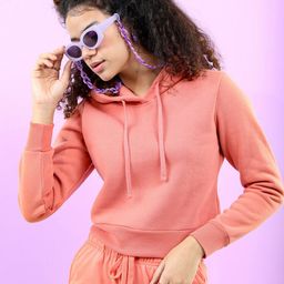 Tokyo Talkies Women Coral Hooded Sweatshirt-image-43