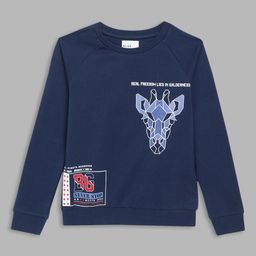 Blue Giraffe Boys Navy Blue Printed Pure Cotton Pullover Sweatshirt-image-129