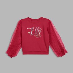 ELLE Girls Red Printed Embellished Cotton Sweatshirt-image-3