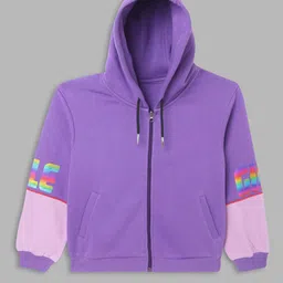 ELLE Girls Purple Colourblocked Hooded Sweatshirt-image-21